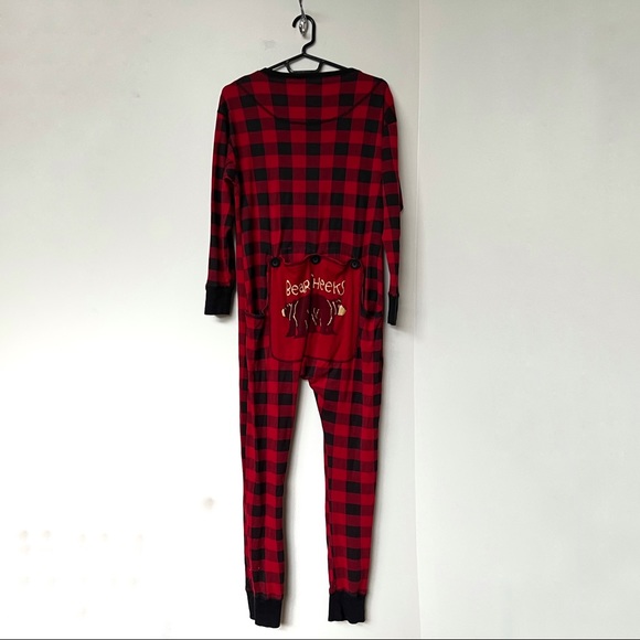 Lazy One Bear Cheeks Long Johns Pajamas One Piece Sz M 100% Cotton Buffalo Check - Picture 3 of 5